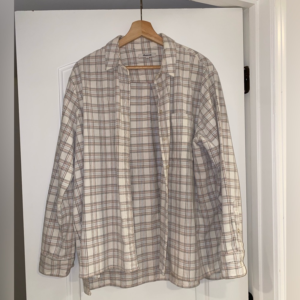 Madewell Corduroy Oversized Ex Boyfriend Shirt in Lombard Plaid Large